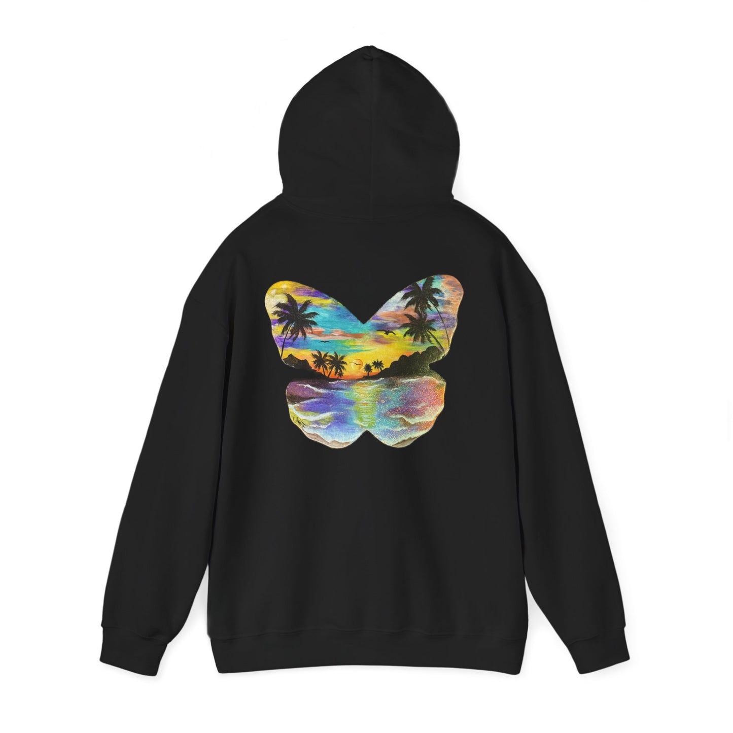 Sunset Butterfly Hoodie — Tropical Beach Graphic Sweatshirt