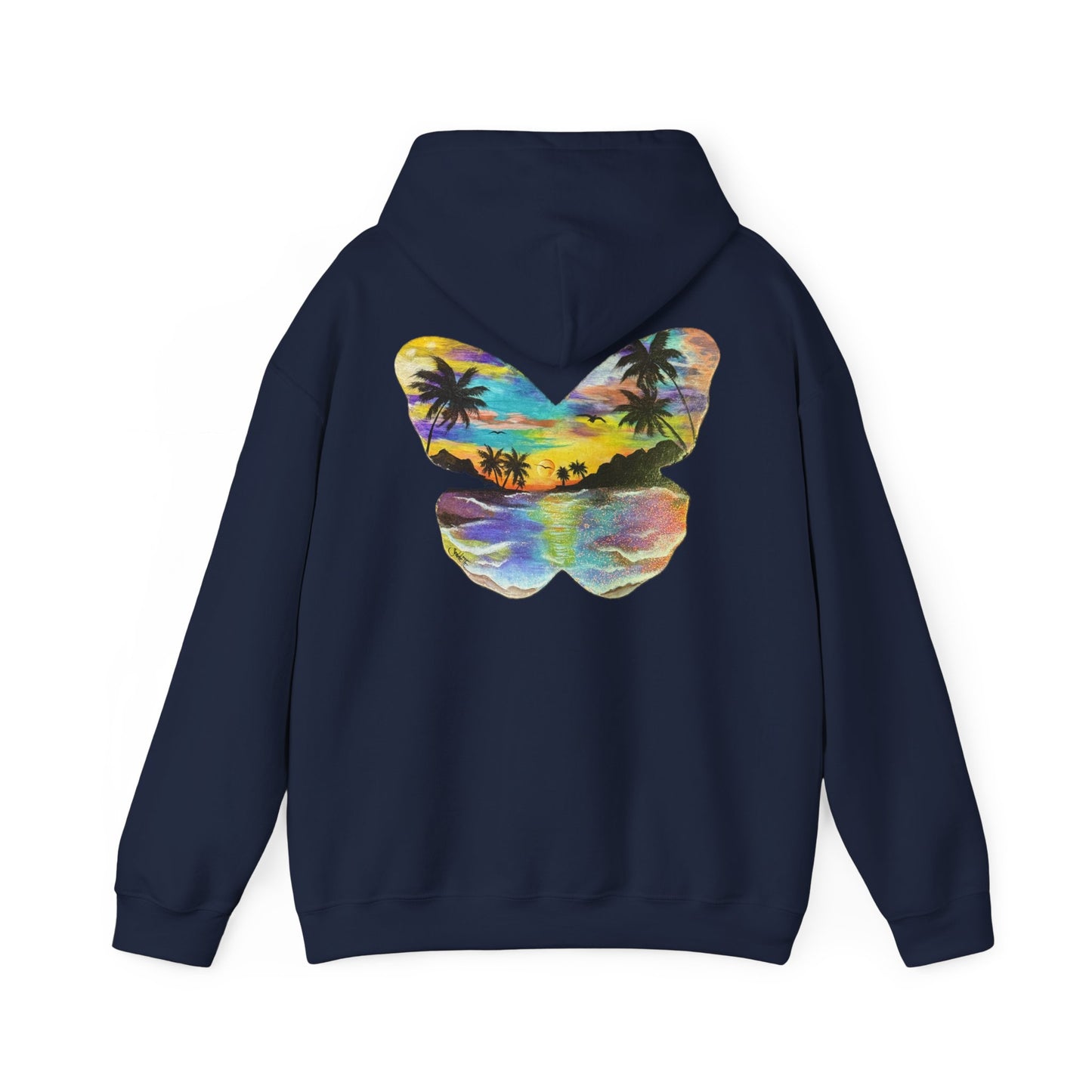 Sunset Butterfly Hoodie — Tropical Beach Graphic Sweatshirt