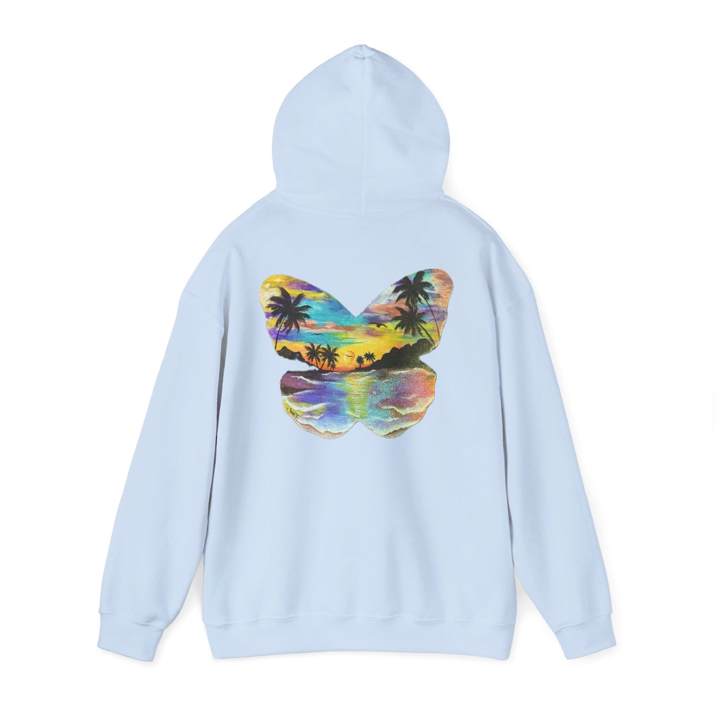 Sunset Butterfly Hoodie — Tropical Beach Graphic Sweatshirt