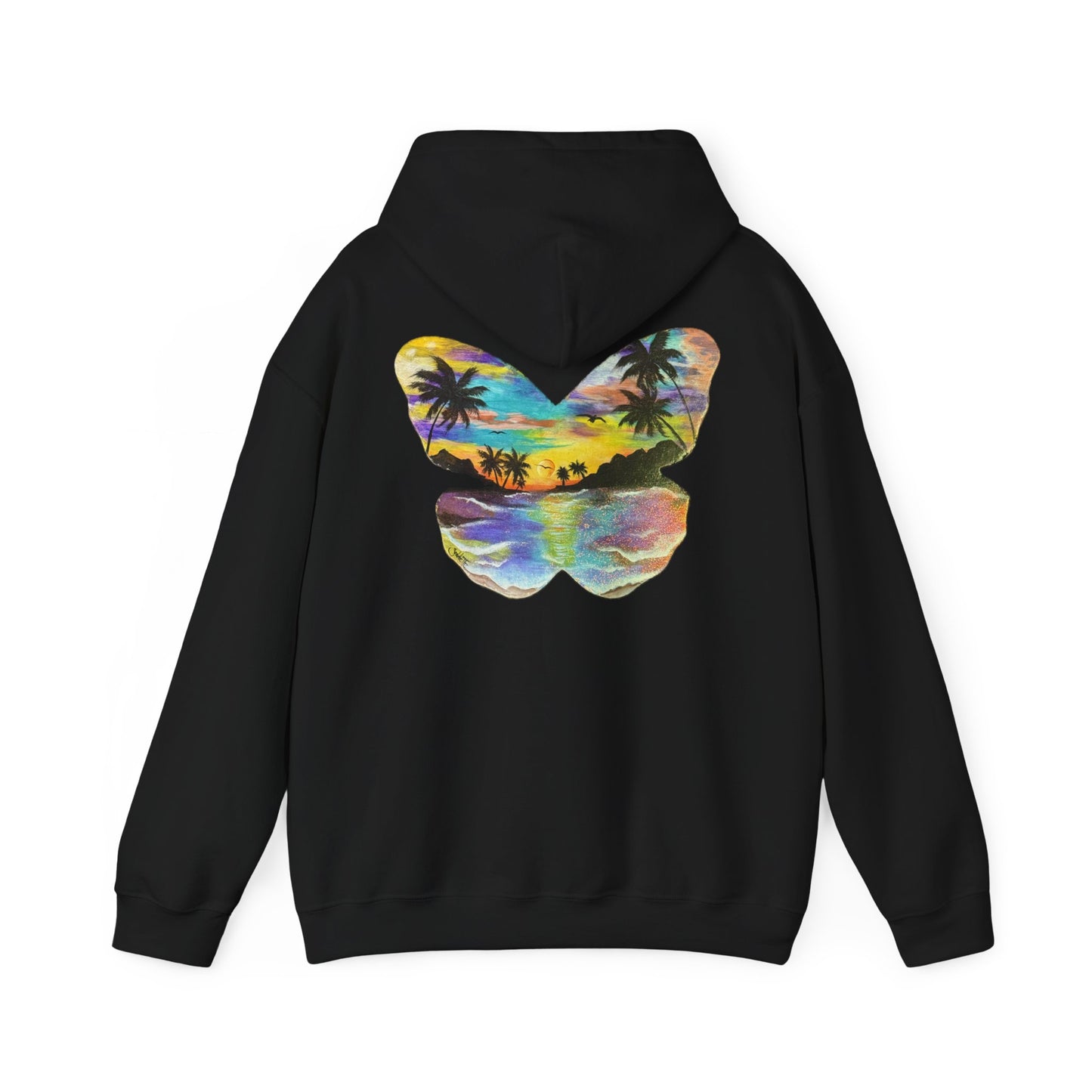 Sunset Butterfly Hoodie — Tropical Beach Graphic Sweatshirt