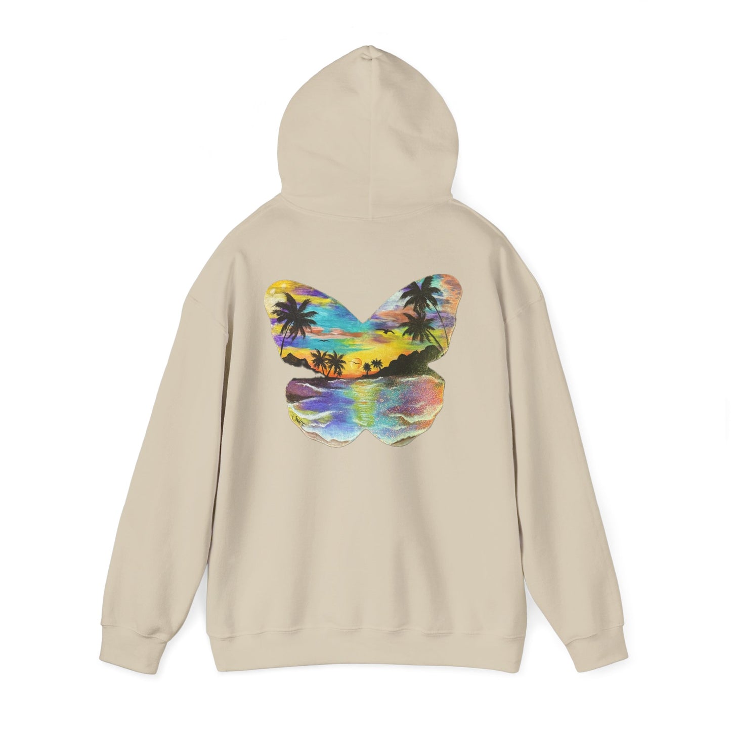 Sunset Butterfly Hoodie — Tropical Beach Graphic Sweatshirt