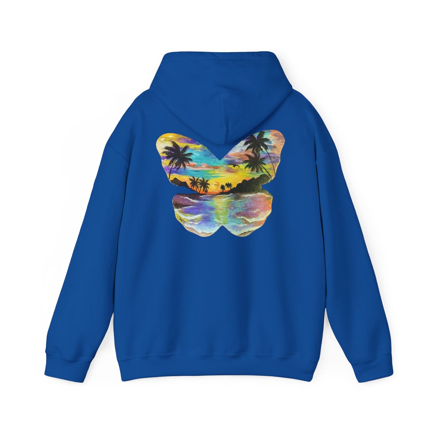 Sunset Butterfly Hoodie — Tropical Beach Graphic Sweatshirt