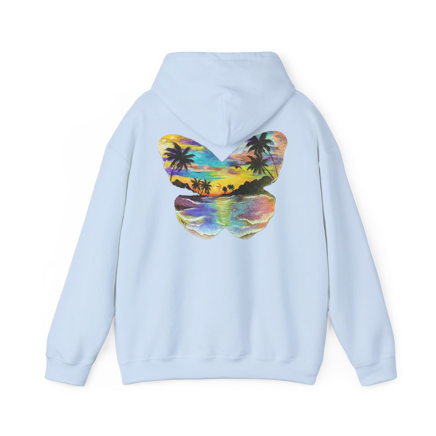 Sunset Butterfly Hoodie — Tropical Beach Graphic Sweatshirt