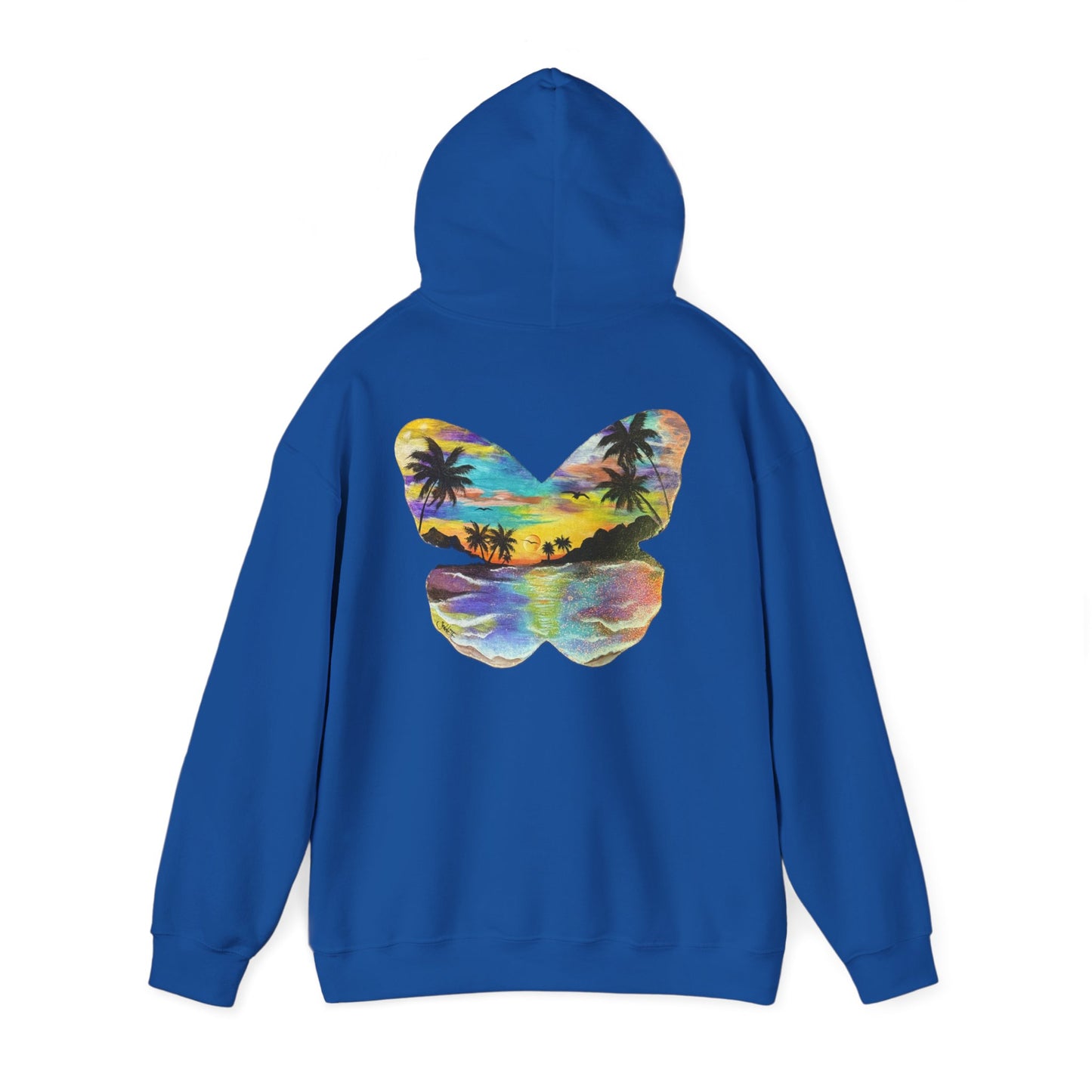 Sunset Butterfly Hoodie — Tropical Beach Graphic Sweatshirt