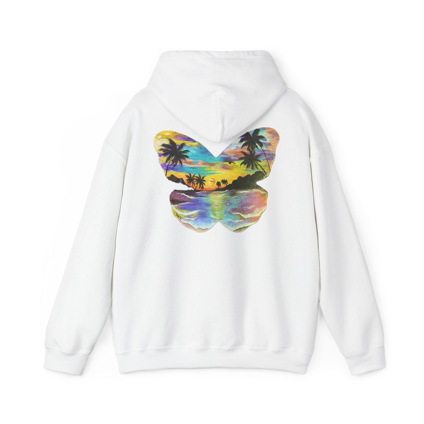 Sunset Butterfly Hoodie — Tropical Beach Graphic Sweatshirt
