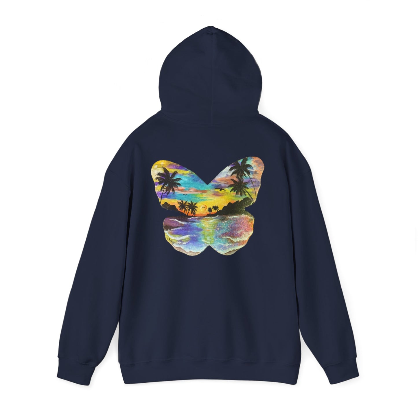 Sunset Butterfly Hoodie — Tropical Beach Graphic Sweatshirt