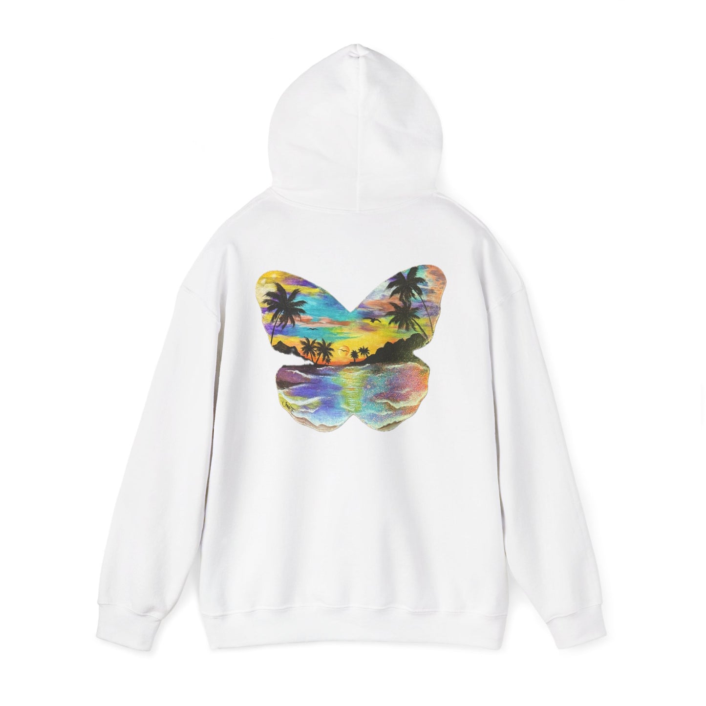 Sunset Butterfly Hoodie — Tropical Beach Graphic Sweatshirt