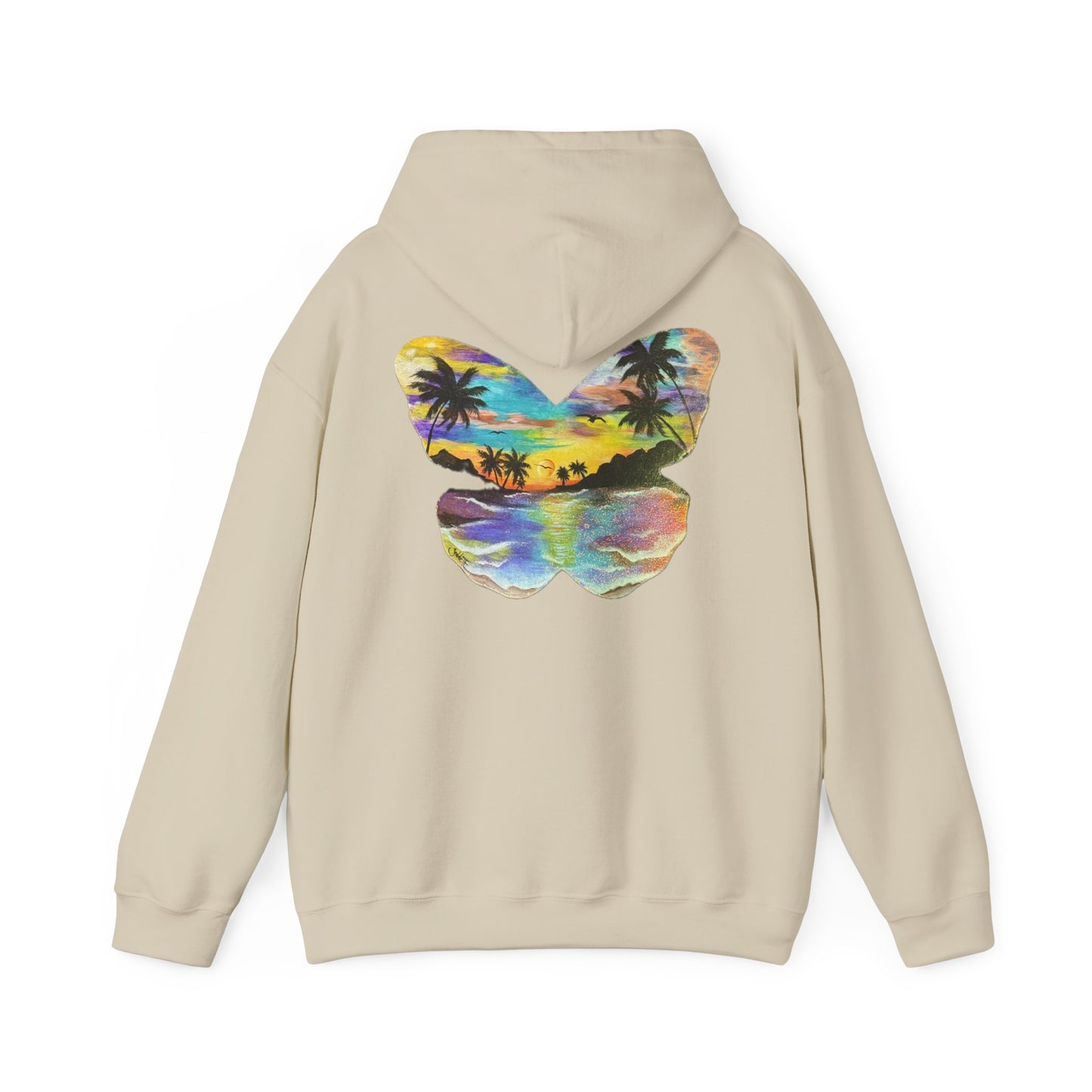 Sunset Butterfly Hoodie — Tropical Beach Graphic Sweatshirt
