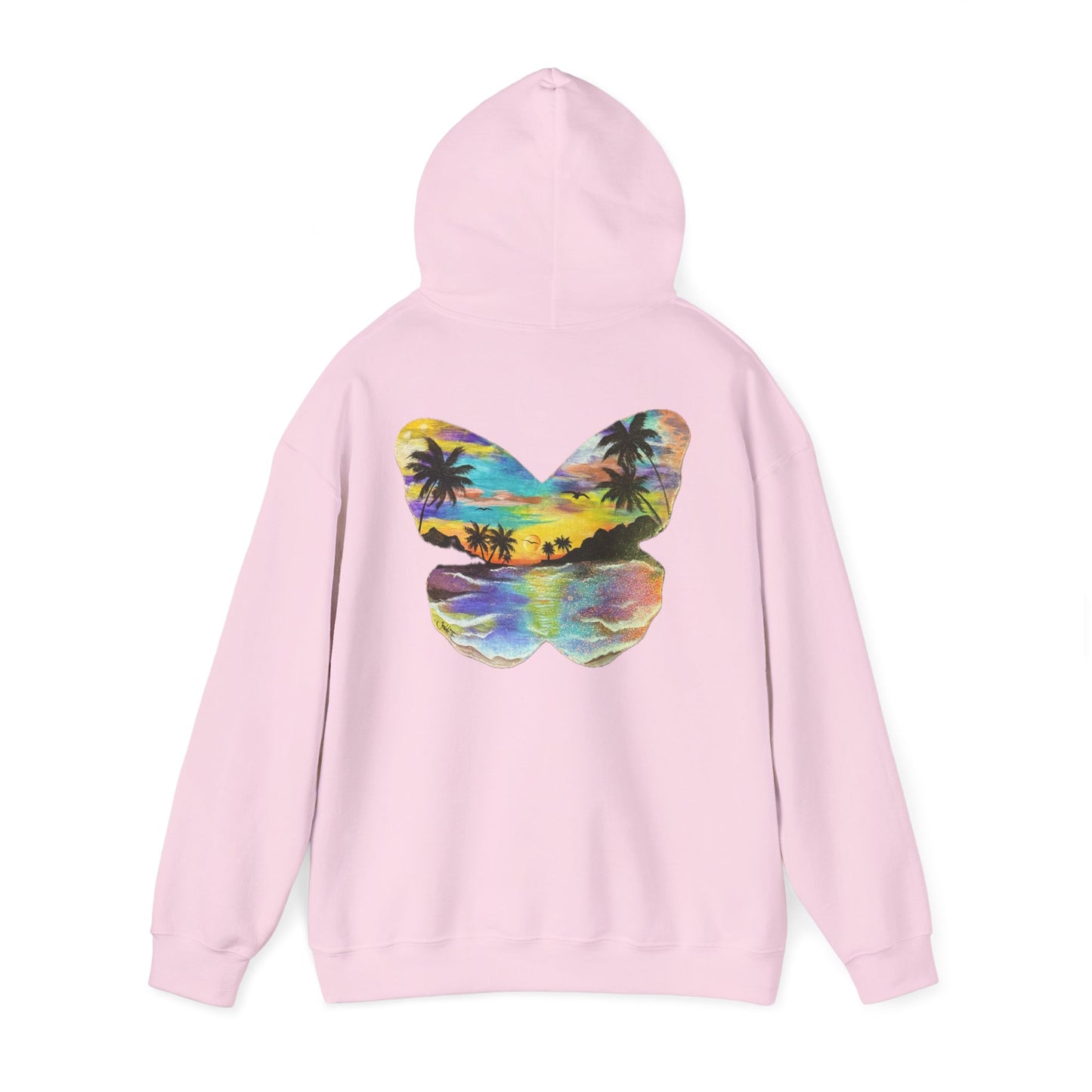 Sunset Butterfly Hoodie — Tropical Beach Graphic Sweatshirt